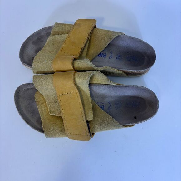 Birkenstock Shoes - Birkenstock Yellow Suede Strap Slide Sandals Size 36 = 5-5.5